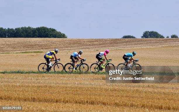 Alexis Gougeard of France and Team AG2R La Mondiale / Jonas Rickaert of Belgium and Team Sport Vlaanderen-Baloise / Magnus Cort Nielsen of Denmark...