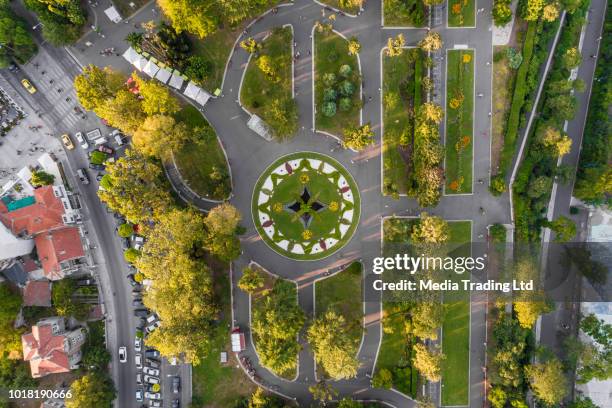 aerial view over flower structure in the sea garden in burgas, bulgaria - burgas bulgaria stock pictures, royalty-free photos & images