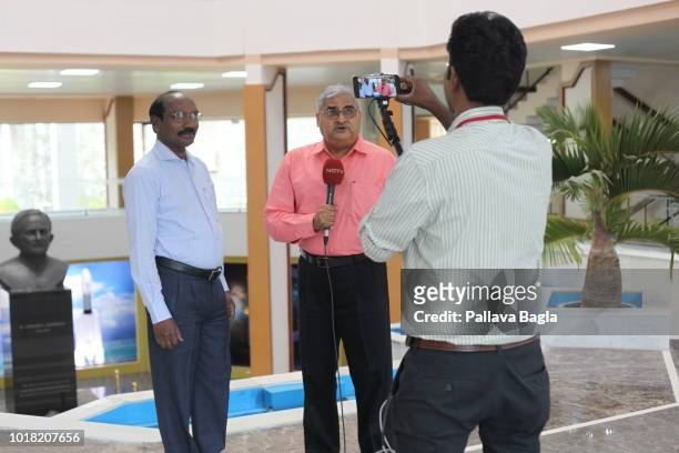 The chief of ISRO Dr. K Sivan, Chairman Indian Space Research Organisation a rocket scientist being interviewed by a television channel on August 12,...