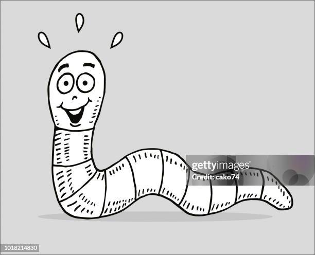 illustrazioni stock, clip art, cartoni animati e icone di tendenza di verme dei cartoni animati disegnato a mano - baco