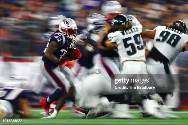 Brandon Bolden of the New England Patriots carries the ball in the second half against the Philadelphia Eagles during the preseason game at Gillette...