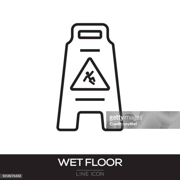 ilustrações de stock, clip art, desenhos animados e ícones de wet floor sign line icon - wetter