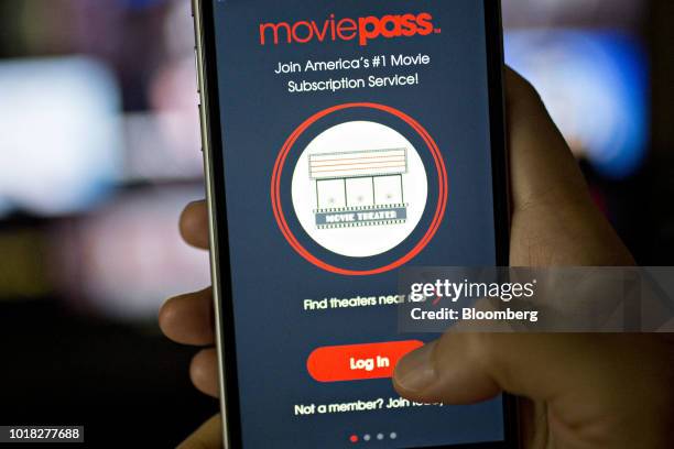 The MoviePass application is displayed on an Apple Inc. IPhone in an arranged photograph taken in Washington, D.C., U.S., on Friday, Aug. 17, 2018....