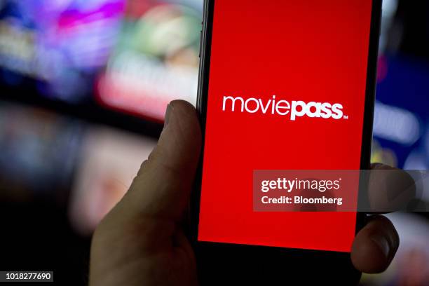 The MoviePass application is displayed on an Apple Inc. IPhone in an arranged photograph taken in Washington, D.C., U.S., on Friday, Aug. 17, 2018....