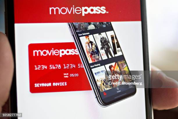 The MoviePass website is displayed on an Apple Inc. IPhone in an arranged photograph taken in Washington, D.C., U.S., on Friday, Aug. 17, 2018. Movie...