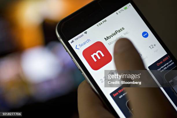 The MoviePass application is displayed in the App Store on an Apple Inc. IPhone in an arranged photograph taken in Washington, D.C., U.S., on Friday,...