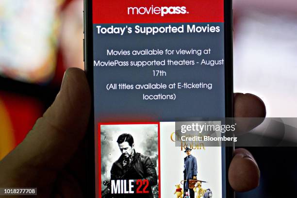 The MoviePass website is displayed on an Apple Inc. IPhone in an arranged photograph taken in Washington, D.C., U.S., on Friday, Aug. 17, 2018. Movie...