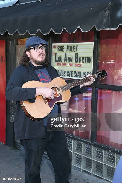 Ben Dickey performs outside at the Continental Club to promote the new film "Blaze" on August 17, 2018 in Austin, Texas.