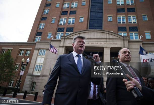 Kevin Downing, lead lawyer for former Donald Trump Campaign Manager Paul Manafort, speaks to members of the media as Thomas Zehnle, co-counsel for...