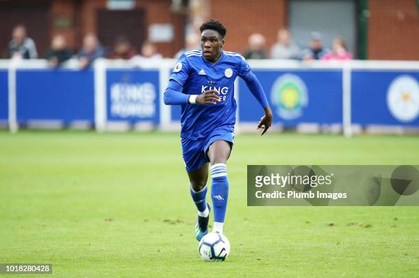 Calvin Ughelumba of Leicester City in action during the Premier League International Cup tie between Leicester City and Reading at Holmes Park on...