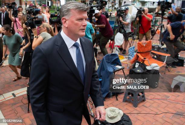 The lead defense attorney for former Trump campaign manager Paul Manafort, Kevin Downing, walks to the Albert V. Bryan US Courthouse in Alexandria,...