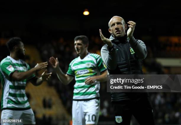 Yeovil Town manager Darren Way thanks the fans after the final whistle Notts County v Yeovil Town - Sky Bet League Two - Meadow Lane .