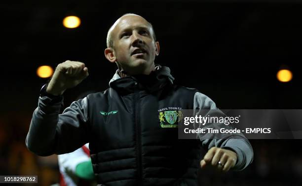 Yeovil Town manager Darren Way thanks the fans after the final whistle Notts County v Yeovil Town - Sky Bet League Two - Meadow Lane .