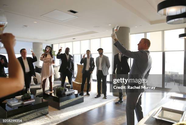 S Ron Newman speaks with guests during The Nartey Group presents a Sellebrity Toast at Above the Penthouse in The W Residences on August 16, 2018 in...