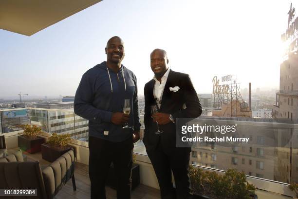 Marcellus Wiley and Kofi Nartey attend The Nartey Group presents a Sellebrity Toast at Above the Penthouse in The W Residences on August 16, 2018 in...
