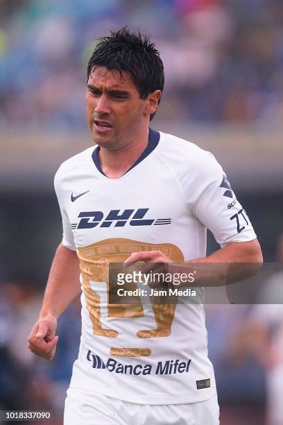 Gustavo Alustiza of Pumas during the fourth round match between Pumas UNAM and Pachuca as part of the Torneo Apertura 2018 Liga MX at Olimpico...
