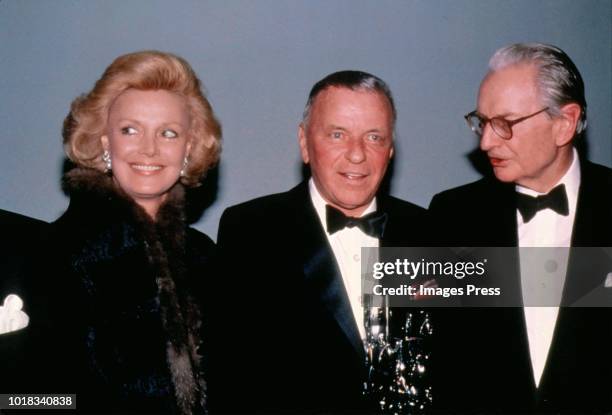 Barbara Marx Sinatra, Frank Sinatra and Lawrence Rockefeller circa 1998 in New York.