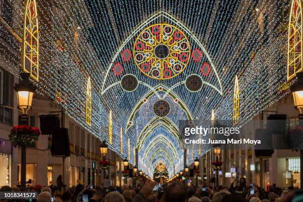 famous calle larios, at christmas, in the center of malaga.  spain, andalucia, costa del sol  year 2017/2018 - マラガ市 ストックフォトと画像
