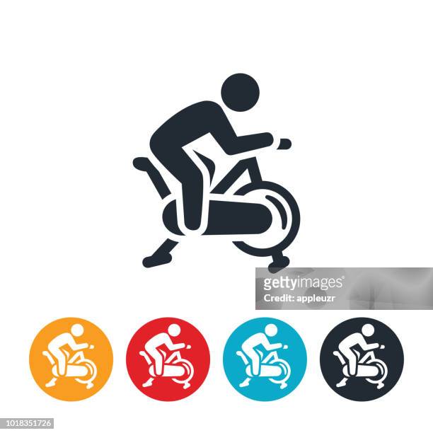 illustrazioni stock, clip art, cartoni animati e icone di tendenza di icona della persona su una cyclette - pinning