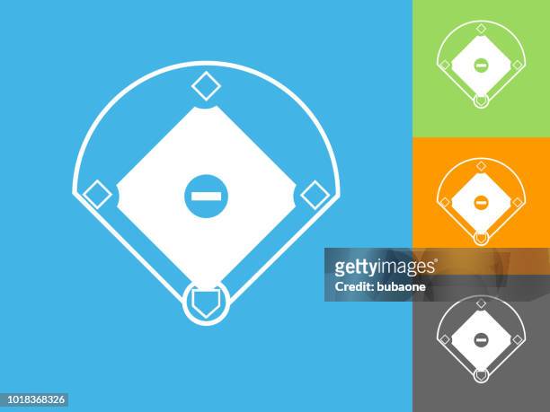 stockillustraties, clipart, cartoons en iconen met honkbal veld platte pictogram op blauwe achtergrond - baseball diamond