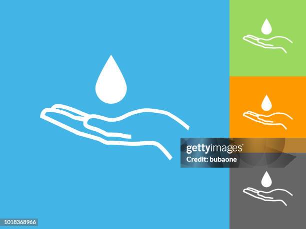 tropfen & hand flach symbol auf blauem hintergrund - hand wasser stock-grafiken, -clipart, -cartoons und -symbole