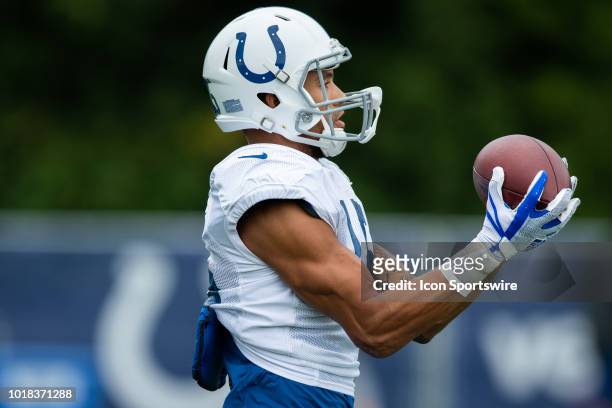 Indianapolis Colts wide receiver K.J. Brent runs through a drill during the Indianapolis Colts joint training camp practice with the Baltimore Ravens...