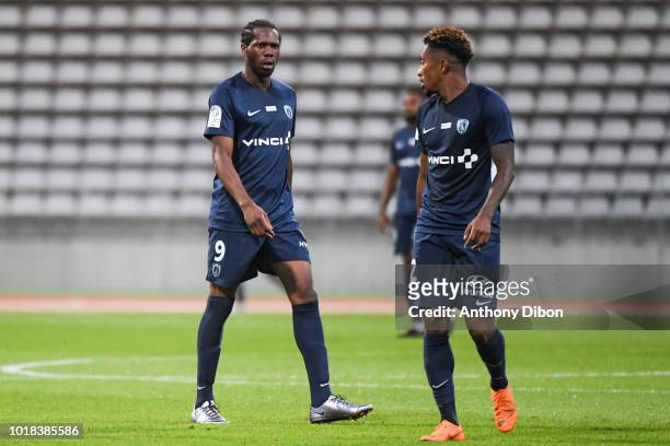 Lalaina Nomenjanahary and Yannick Mamilonne of PFC during the French Ligue 2 match between Paris FC and Beziers at Stade Charlety on August 17, 2018...