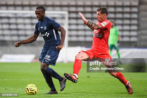 Cyril Mandouki of PFC and Mehdi Mostefa Sbaa of beziers during the French Ligue 2 match between Paris FC and Beziers at Stade Charlety on August 17,...