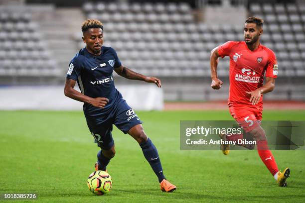 Lalaina Nomenjanahary of PFC and Rayane Aabid of Beziers during the French Ligue 2 match between Paris FC and Beziers at Stade Charlety on August 17,...