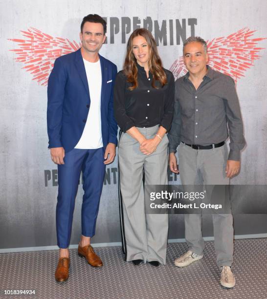 Actor Juan Pablo Raba, actress Jennifer Garner and actor John Ortiz attend the Photo Call For STX Films' "Peppermint" held at Four Seasons Hotel Los...