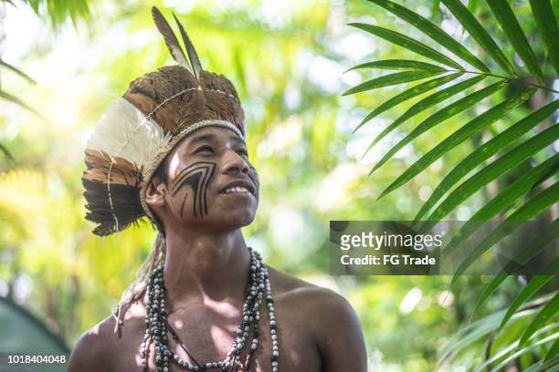 indígenas brasileños joven retrato de etnia guaraní - estado del amazonas brasil fotografías e imágenes de stock
