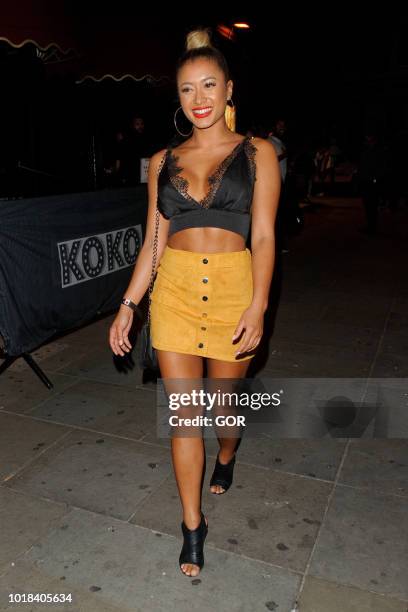 Kaz Crossley seen leaving KoKo in Camden on August 17, 2018 in London, England.