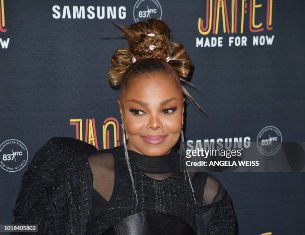 Singer/songwriter Janet Jackson attends hers and Daddy Yankee's single release party for the new song "Made For Now" at Samsung 837 in New York on...
