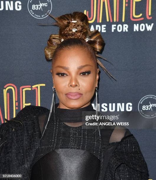 Singer/songwriter Janet Jackson attends hers and Daddy Yankee's single release party for the new song "Made For Now" at Samsung 837 in New York on...