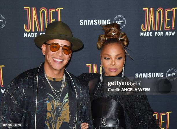 Singer/songwriters Janet Jackson and Daddy Yankee attend their single release party for their new song "Made For Now" at Samsung 837 in New York on...