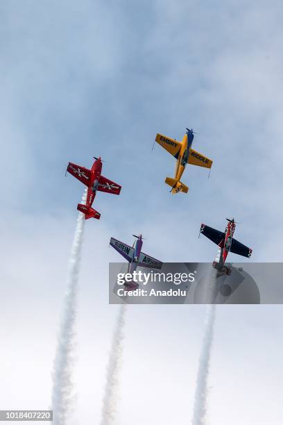 Aircrafts perform over Lake Michigan during a real-time rehearsal for the 60th Chicago Air and Water Show, in Chicago, United States on August 17,...