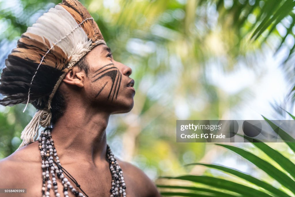 Indigenous Brazilian Young Man Portrait from Guarani Ethnicity