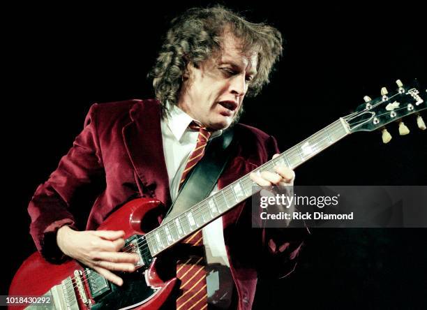 Angus Young of AC/DC performs at The ONMI Coliseum on August 17, 2000 in Atlanta, Georgia.