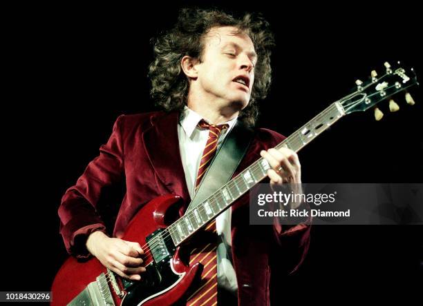 Angus Young of AC/DC performs at The ONMI Coliseum on August 17, 2000 in Atlanta, Georgia.