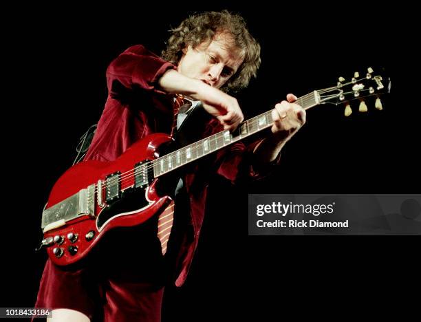 Angus Young of AC/DC performs at The ONMI Coliseum on August 17, 2000 in Atlanta, Georgia.