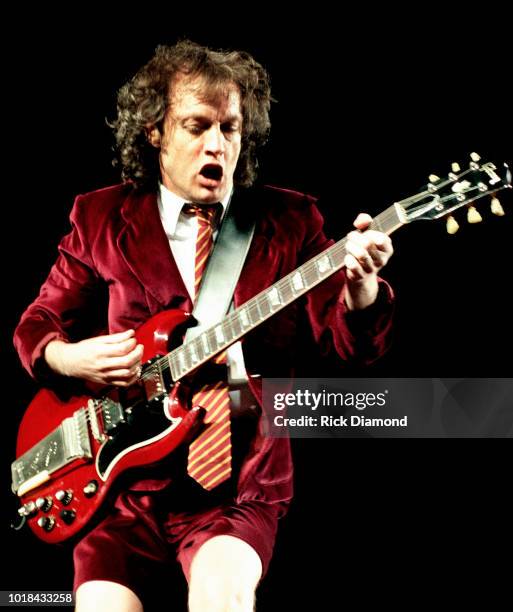 Angus Young of AC/DC performs at The ONMI Coliseum on August 17, 2000 in Atlanta, Georgia.