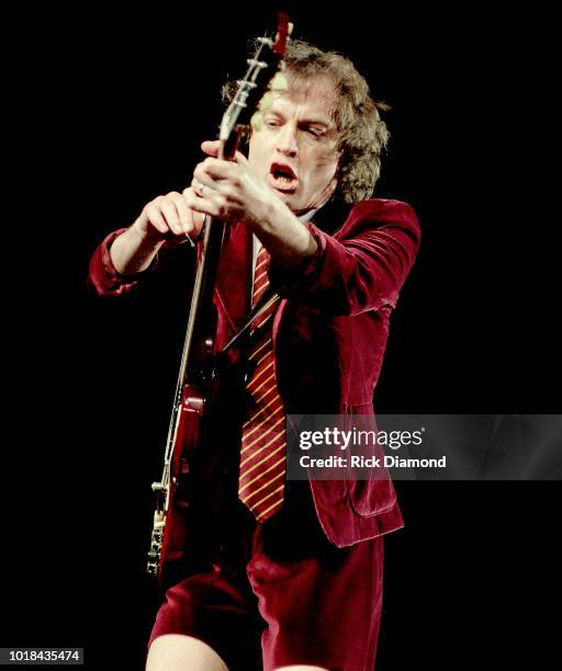 Angus Young of AC/DC performs at The ONMI Coliseum on August 17, 2000 in Atlanta, Georgia.