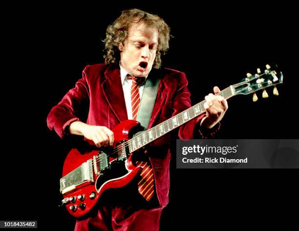 Angus Young of AC/DC performs at The ONMI Coliseum on August 17, 2000 in Atlanta, Georgia.