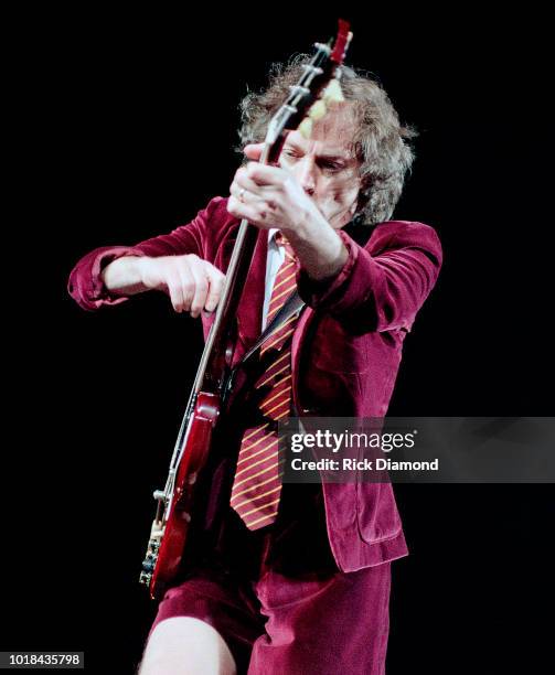 Angus Young of AC/DC performs at The ONMI Coliseum on August 17, 2000 in Atlanta, Georgia.