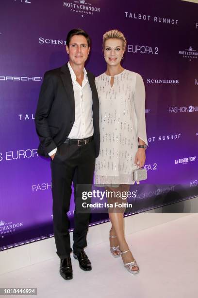 Former German skier Maria Hoefl-Riesch and her husband Marcus Hoefl during the FASHION2NIGHT event on board the EUROPA 2 on August 17, 2018 in...