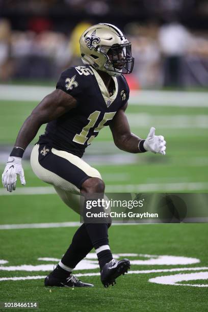 Josh Huff of the New Orleans Saints against the Arizona Cardinals at Mercedes-Benz Superdome on August 17, 2018 in New Orleans, Louisiana.