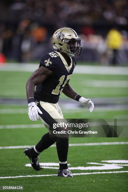 Josh Huff of the New Orleans Saints against the Arizona Cardinals at Mercedes-Benz Superdome on August 17, 2018 in New Orleans, Louisiana.