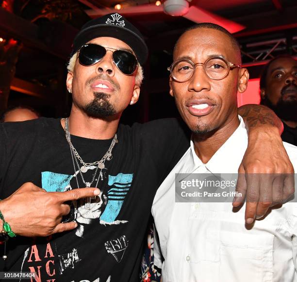 Dallas Austin and Raphael Saadiq attend "The Bonfyre" Listening Session & Dinner presented by Hitco at King + Duke Restaurant on August 17, 2018 in...