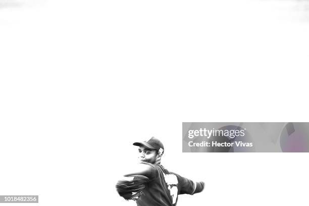 Liam Samuels of South Africa pitches in the 5th inning during the WBSC U-15 World Cup Group B match between South Africa and Cuba at Estadio Rico...