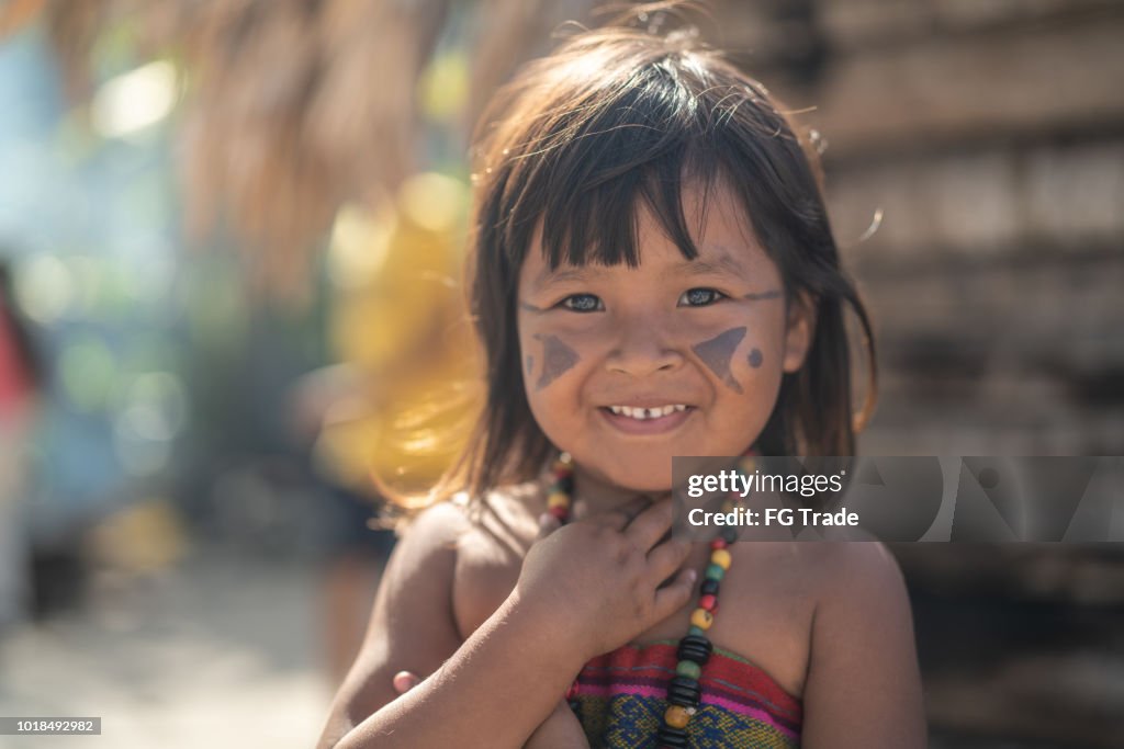 Indigenous Brazilian Child, Portrait from Tupi Guarani Ethnicity